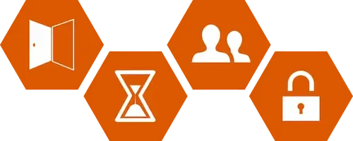 Iconos varios de temática Scape Room: reloj, candado, equipo, puerta